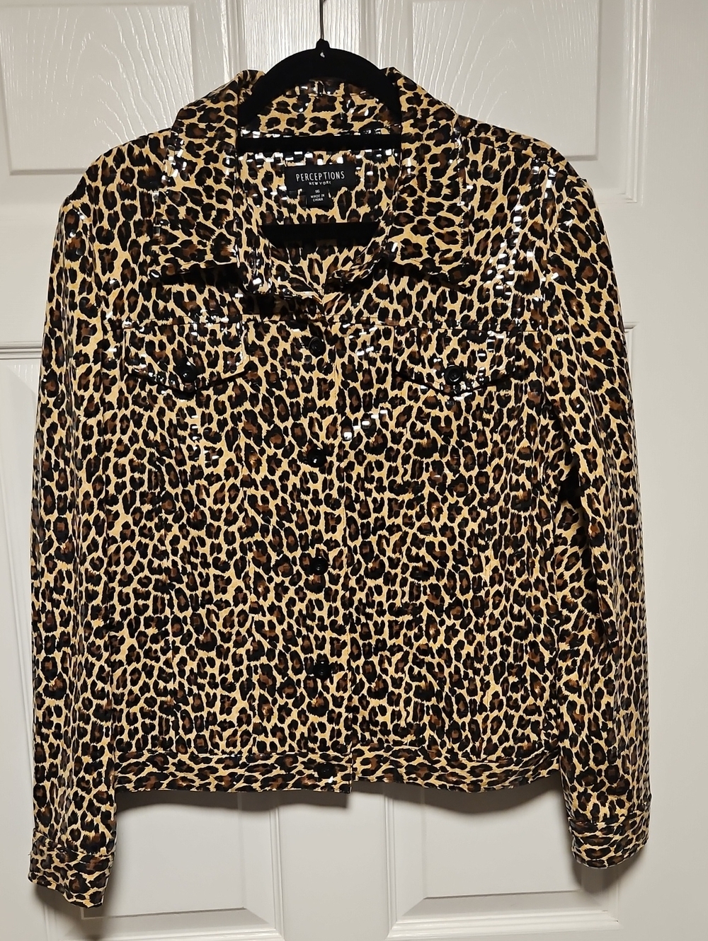 Perceptions Leopard Print Wet Look Jacket